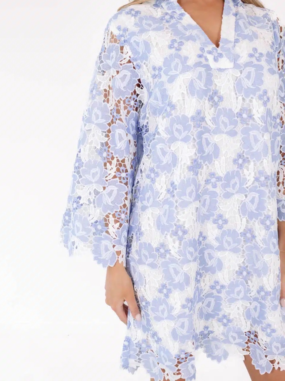 J. Marie Light Blue Floral Lace Tunic Dress